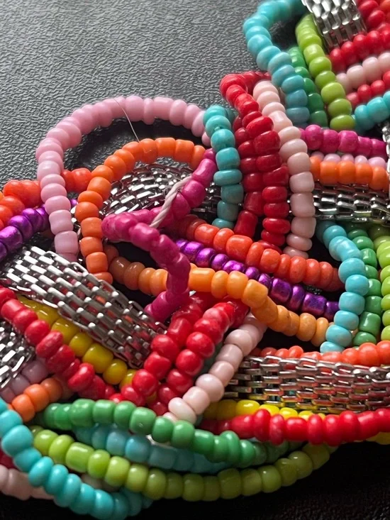 Vibrant Multi-Strand Braided Seed Bead Statement Necklace - Boho Mesh Accents - Picture 4 of 4